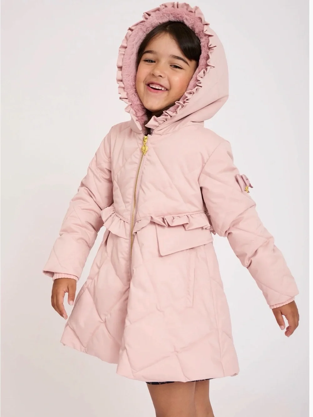 Angel's Face Girls Pink Hooded Coat with Ruffle Trim - size 4-5Y